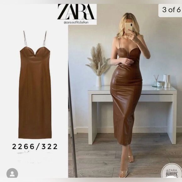 Zara Dresses & Skirts - Zara Brown Leather Midi Dress